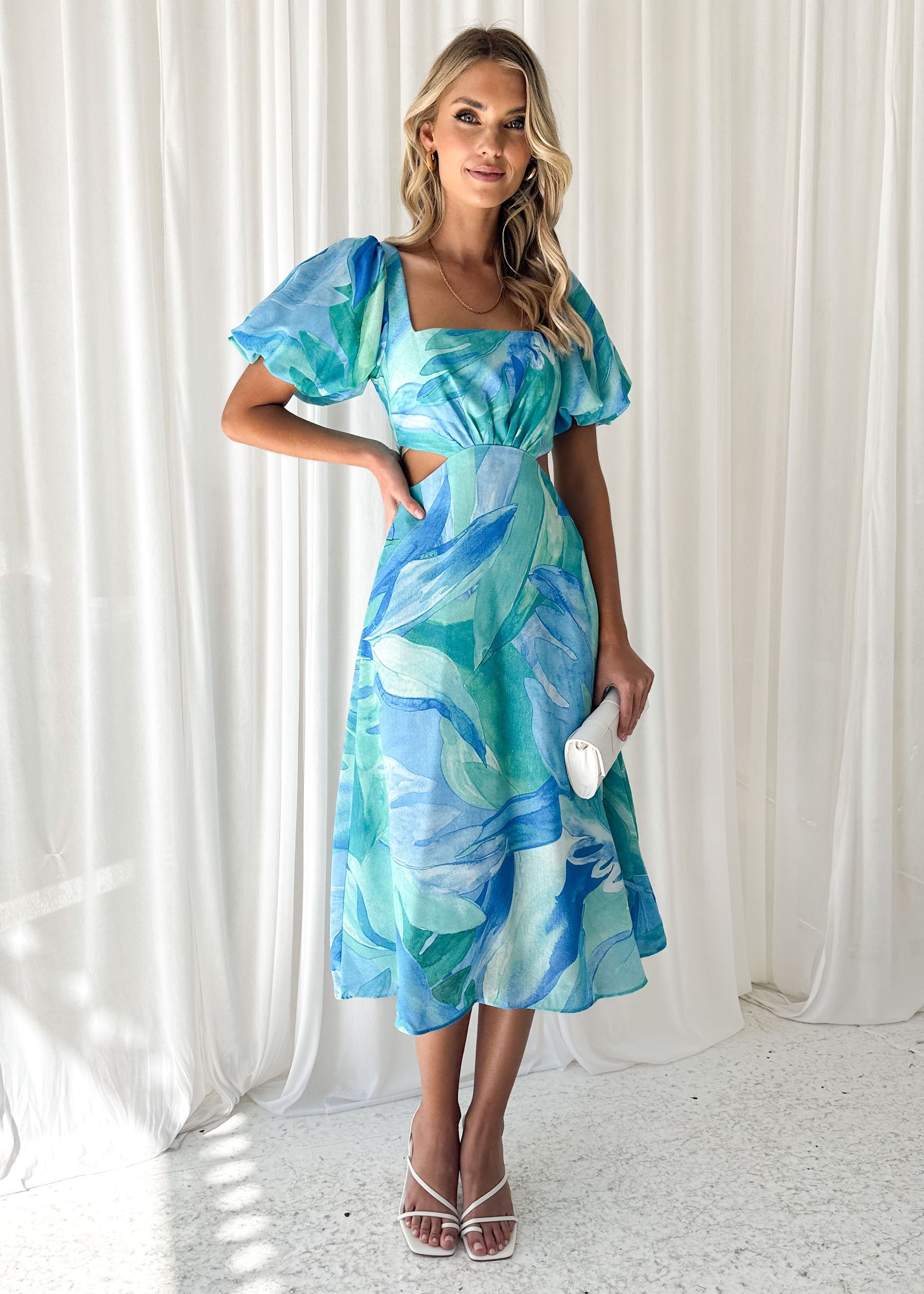 Dawsen Midi Dress - Blue Watercolour