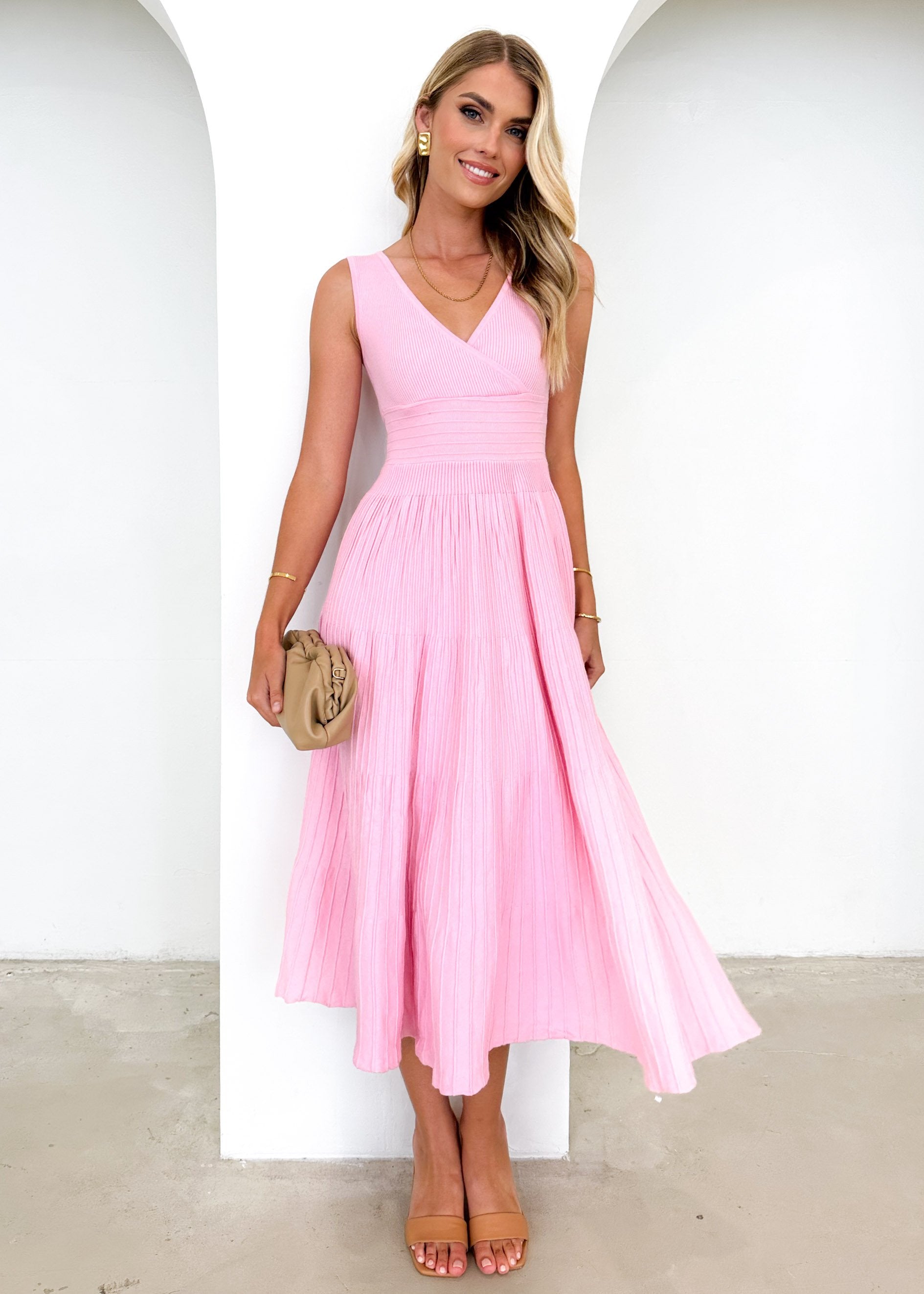 Mella Knit Midi Dress - Candy Pink