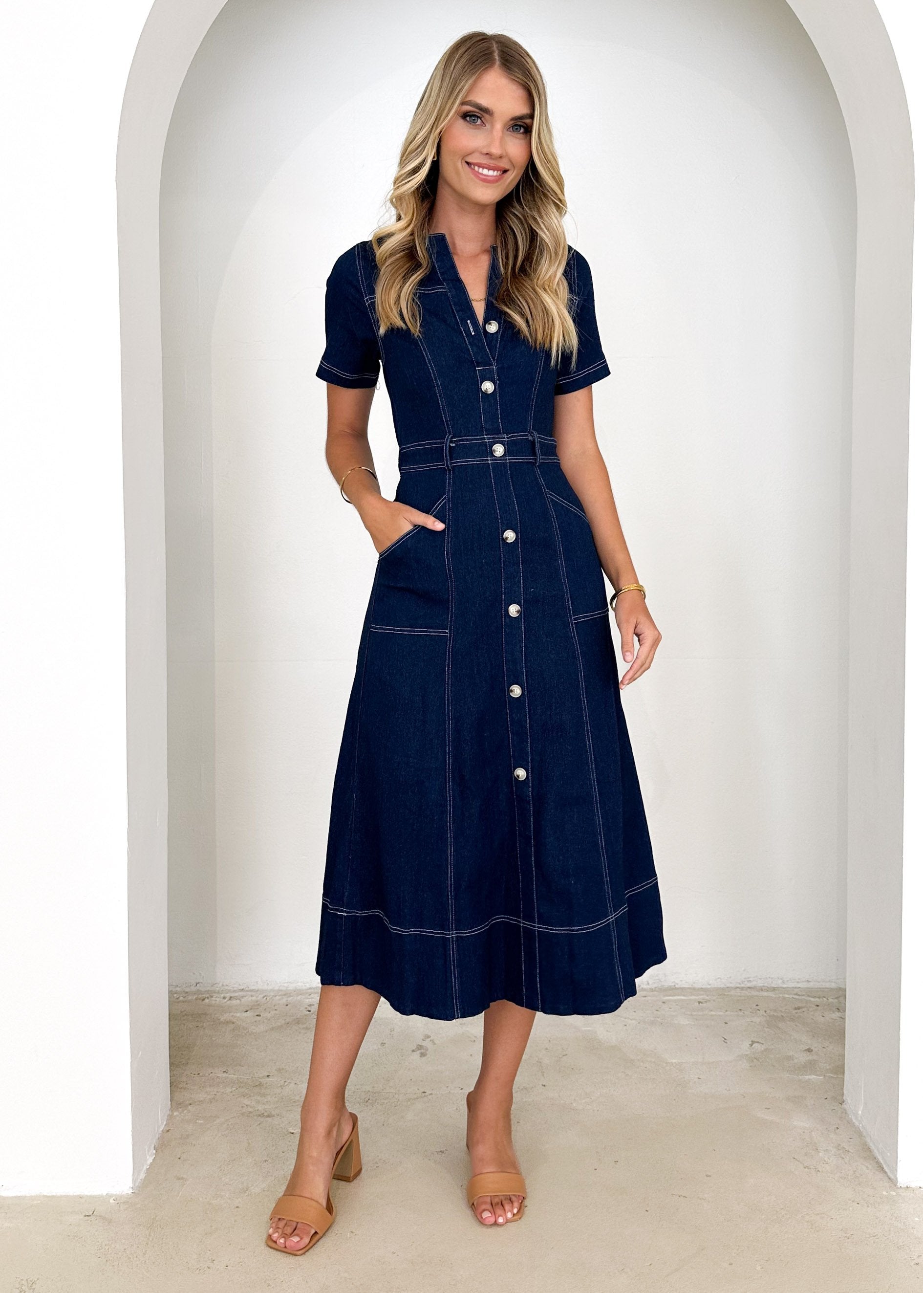 Donna Denim Midi Dress - Indigo