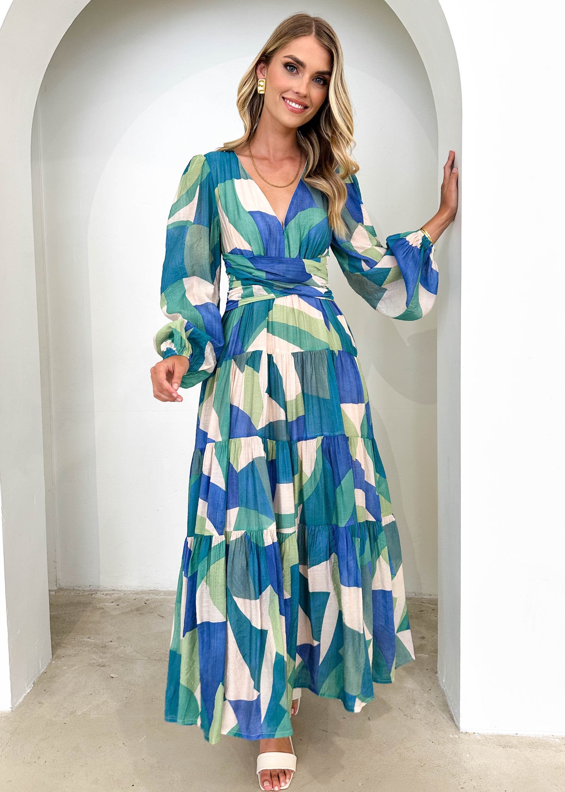 Amanda Maxi Dress - Blue Abstract