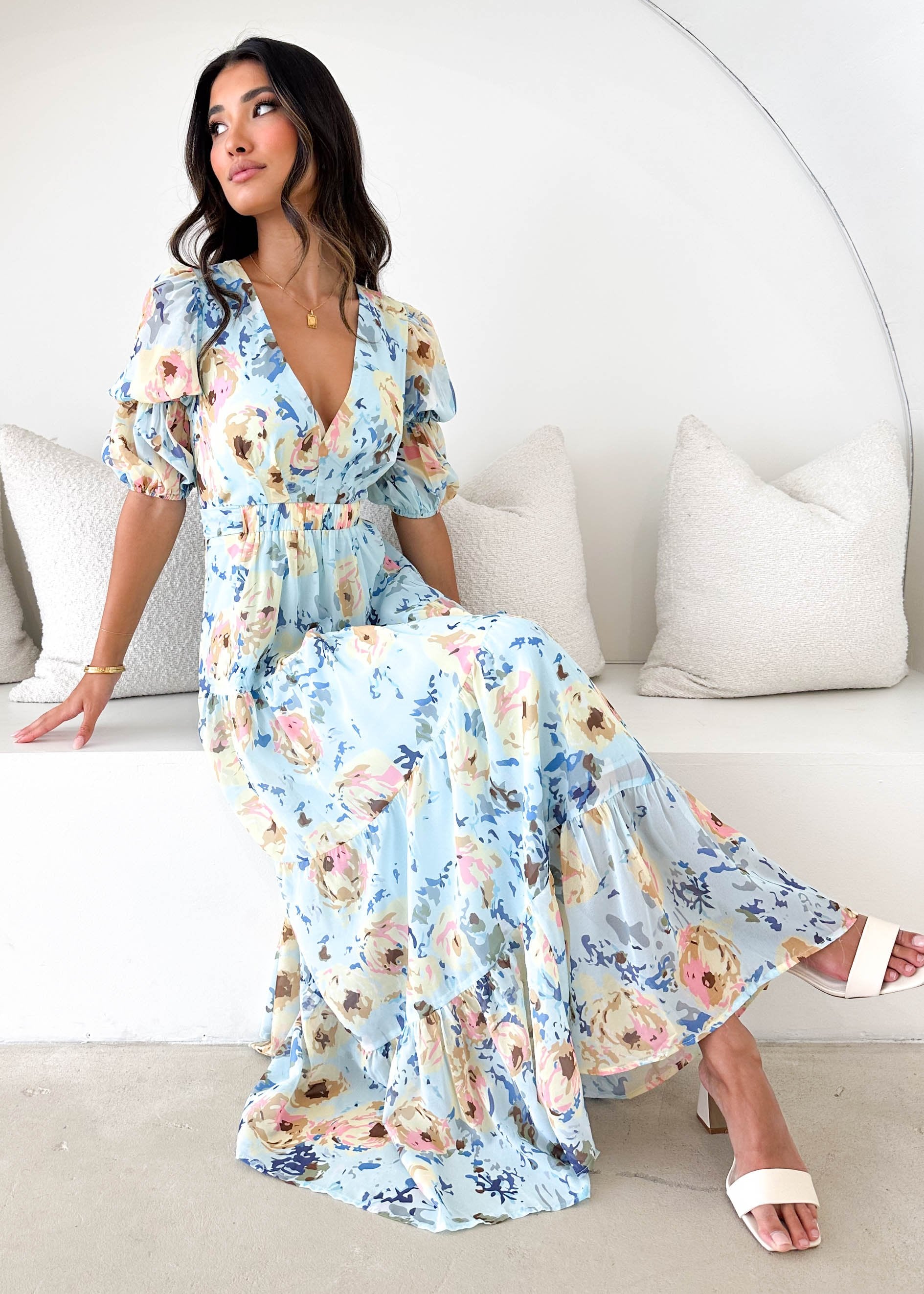 Armella Maxi Dress - Pale Blue Floral