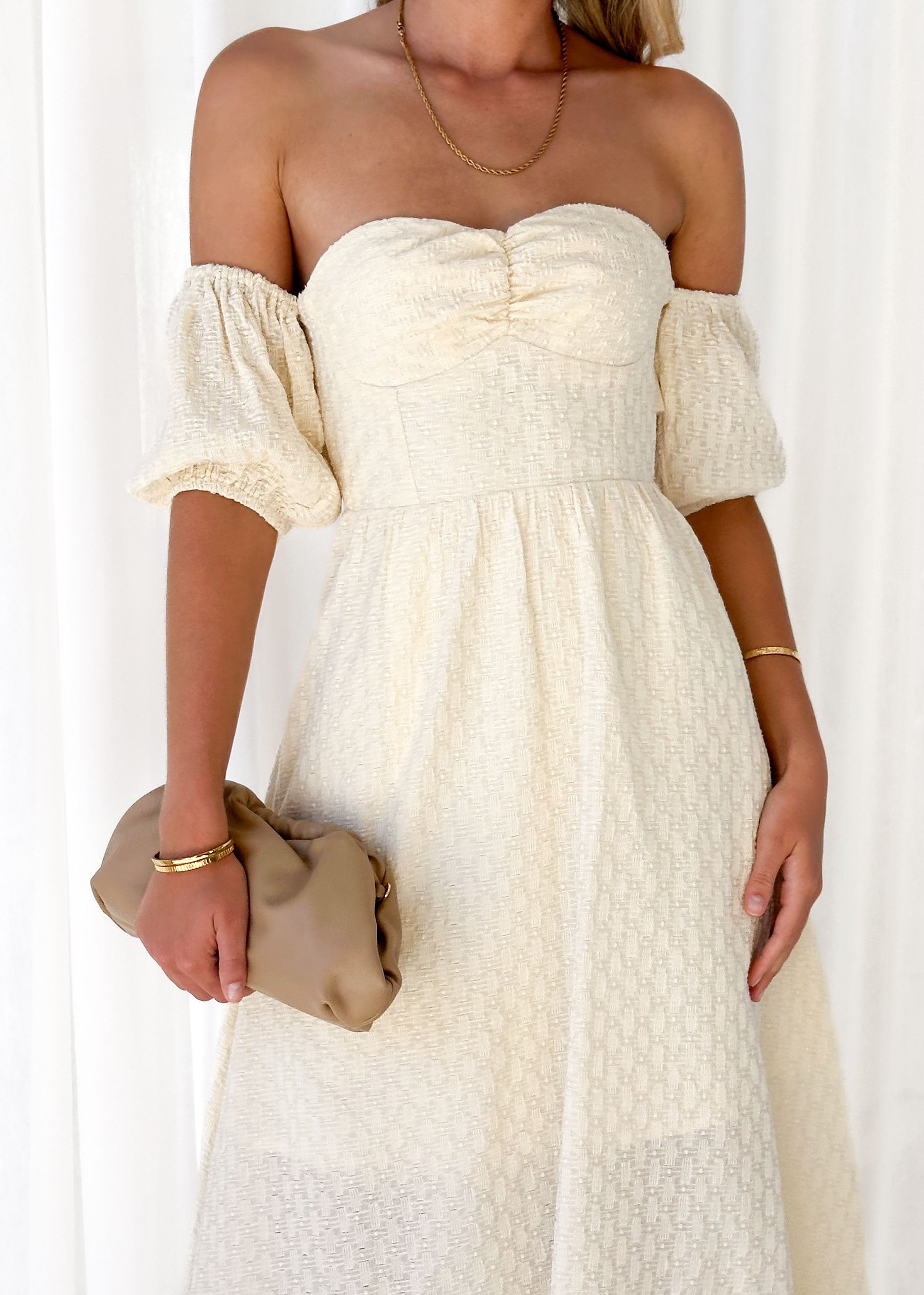 Jetso Off Shoulder Midi Dress - Cream