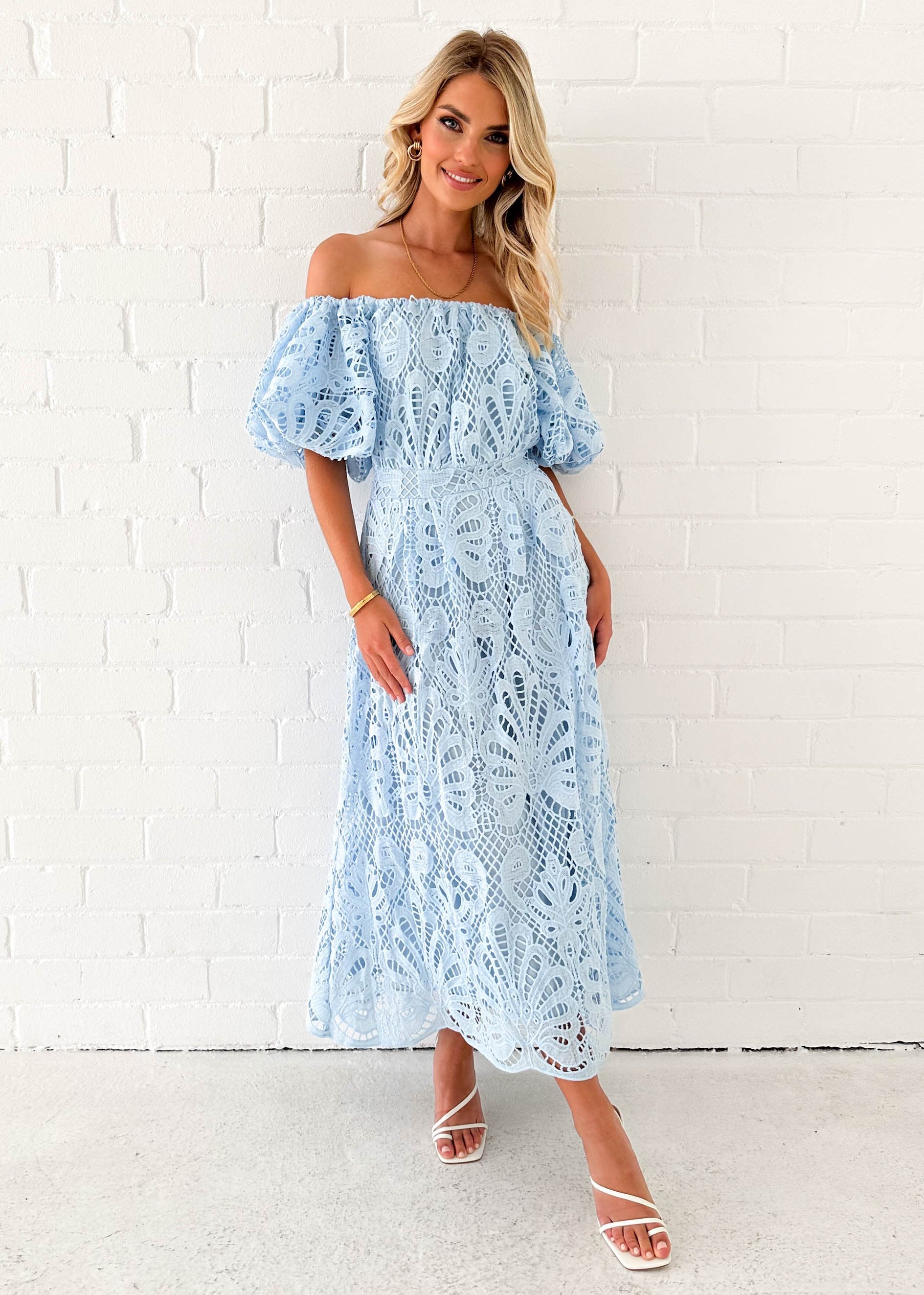 Olanah Off Shoulder Midi Dress - Blue