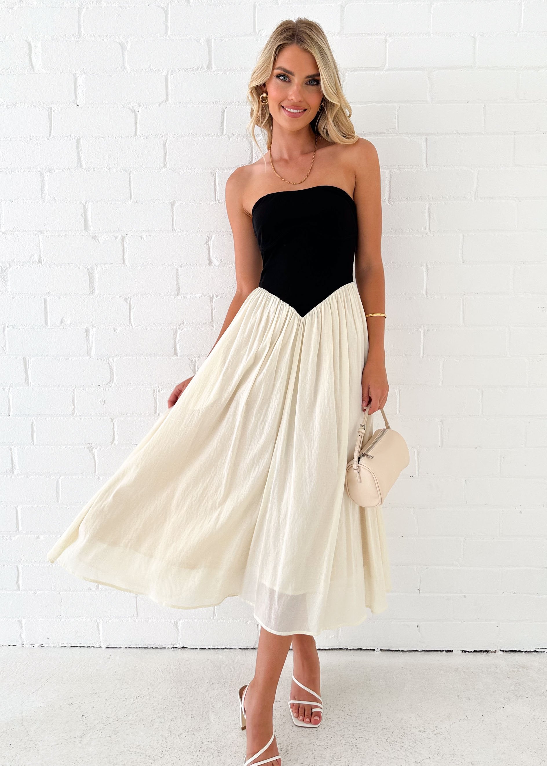 Adma Strapless Maxi Dress - Cream Splice