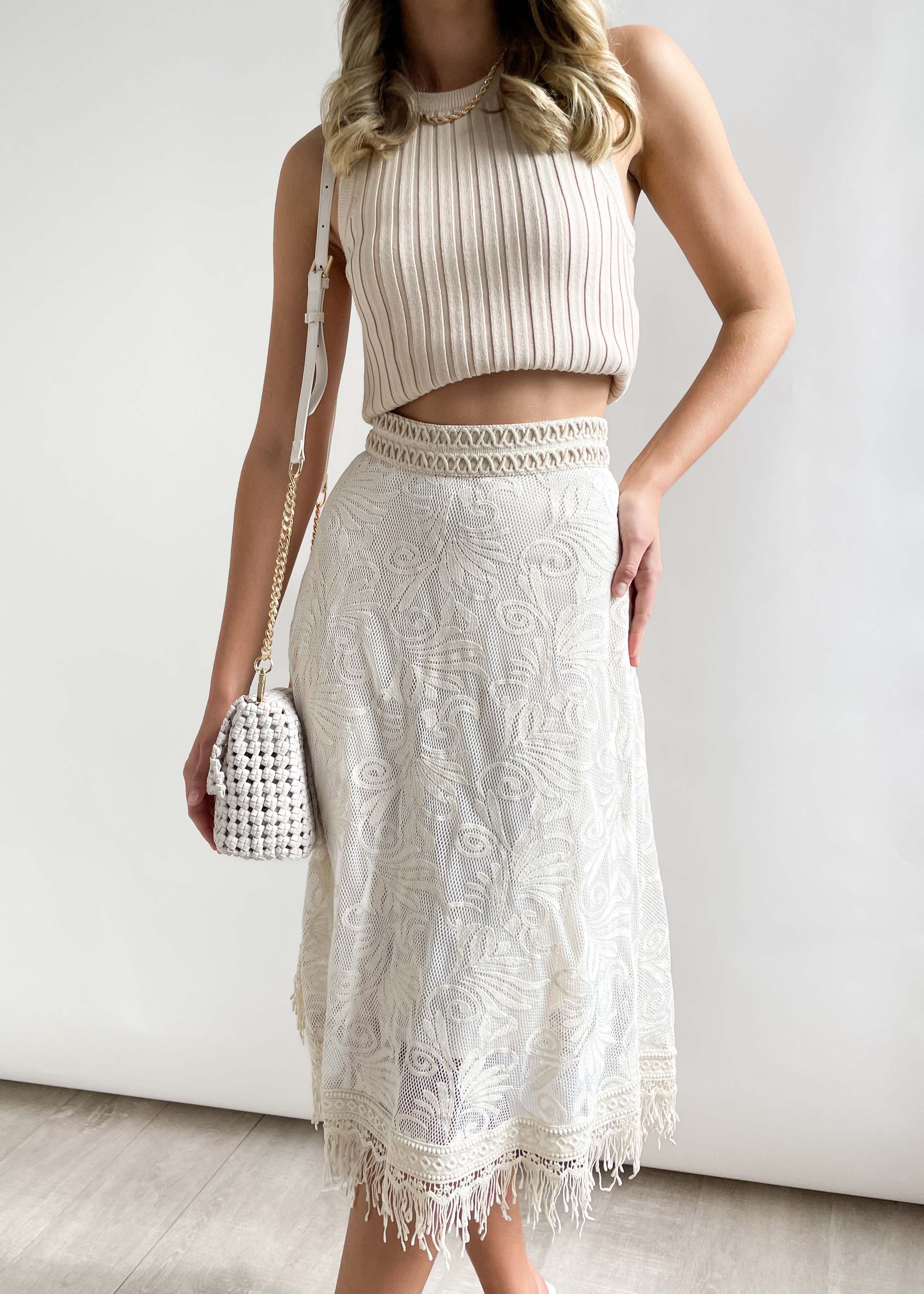 Andree Lace Midi Skirt - Sand