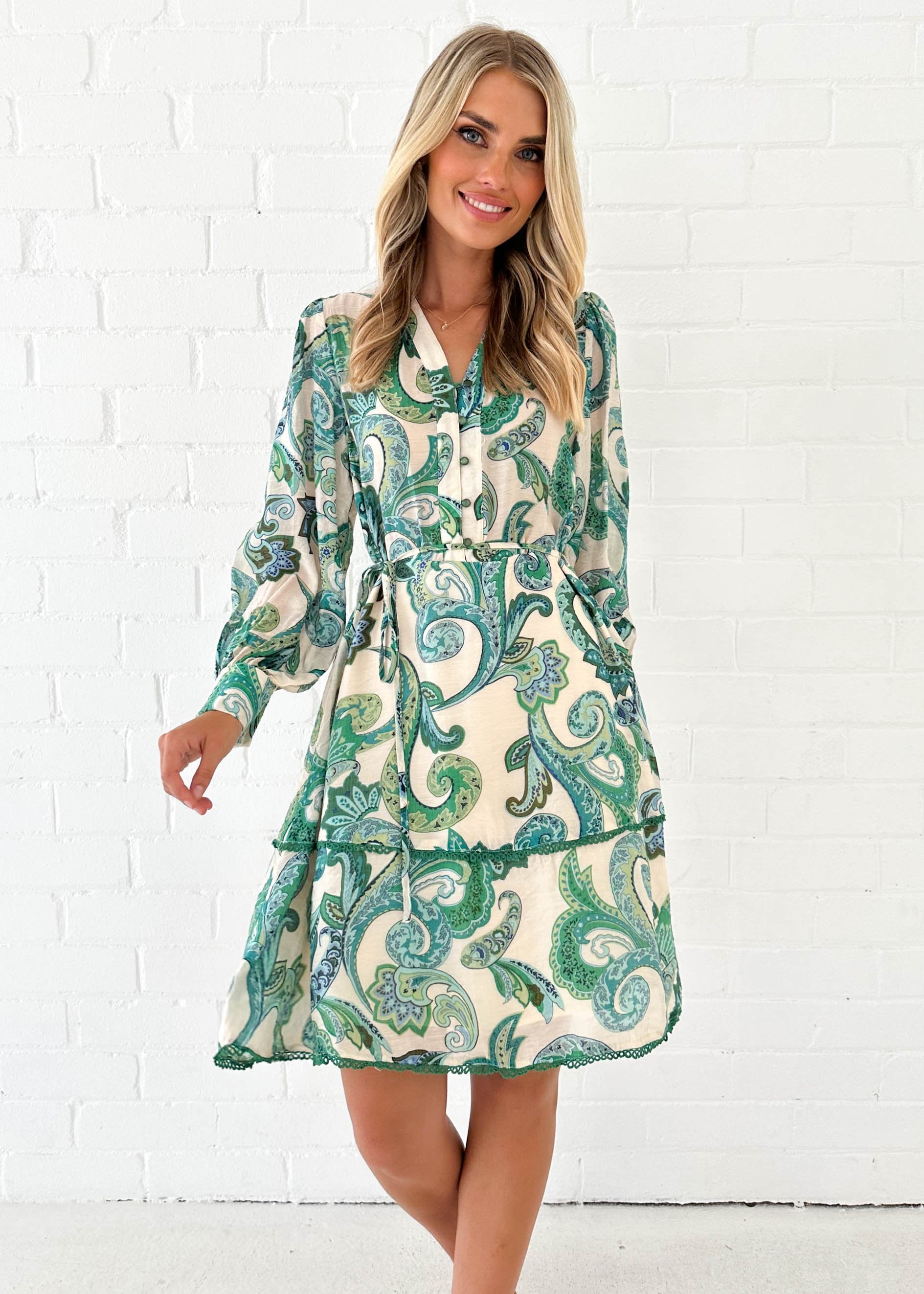 Foxler Dress - Green Paisley