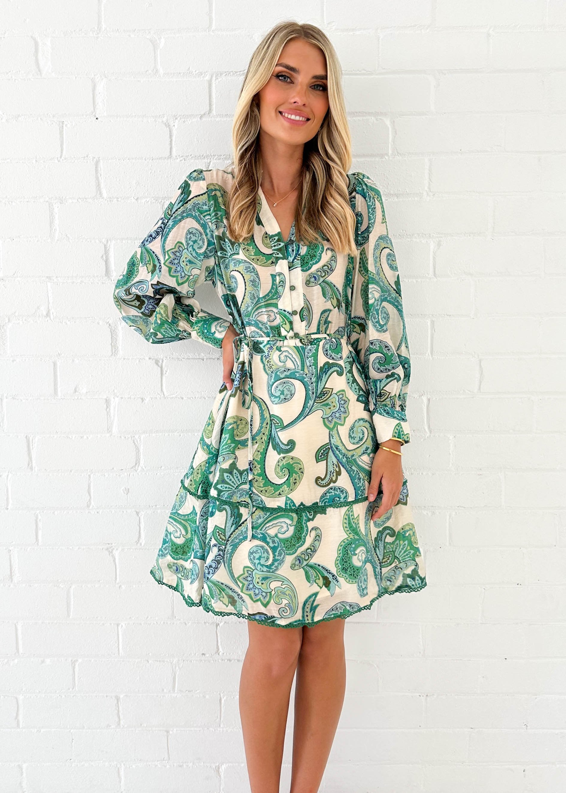 Foxler Dress - Green Paisley