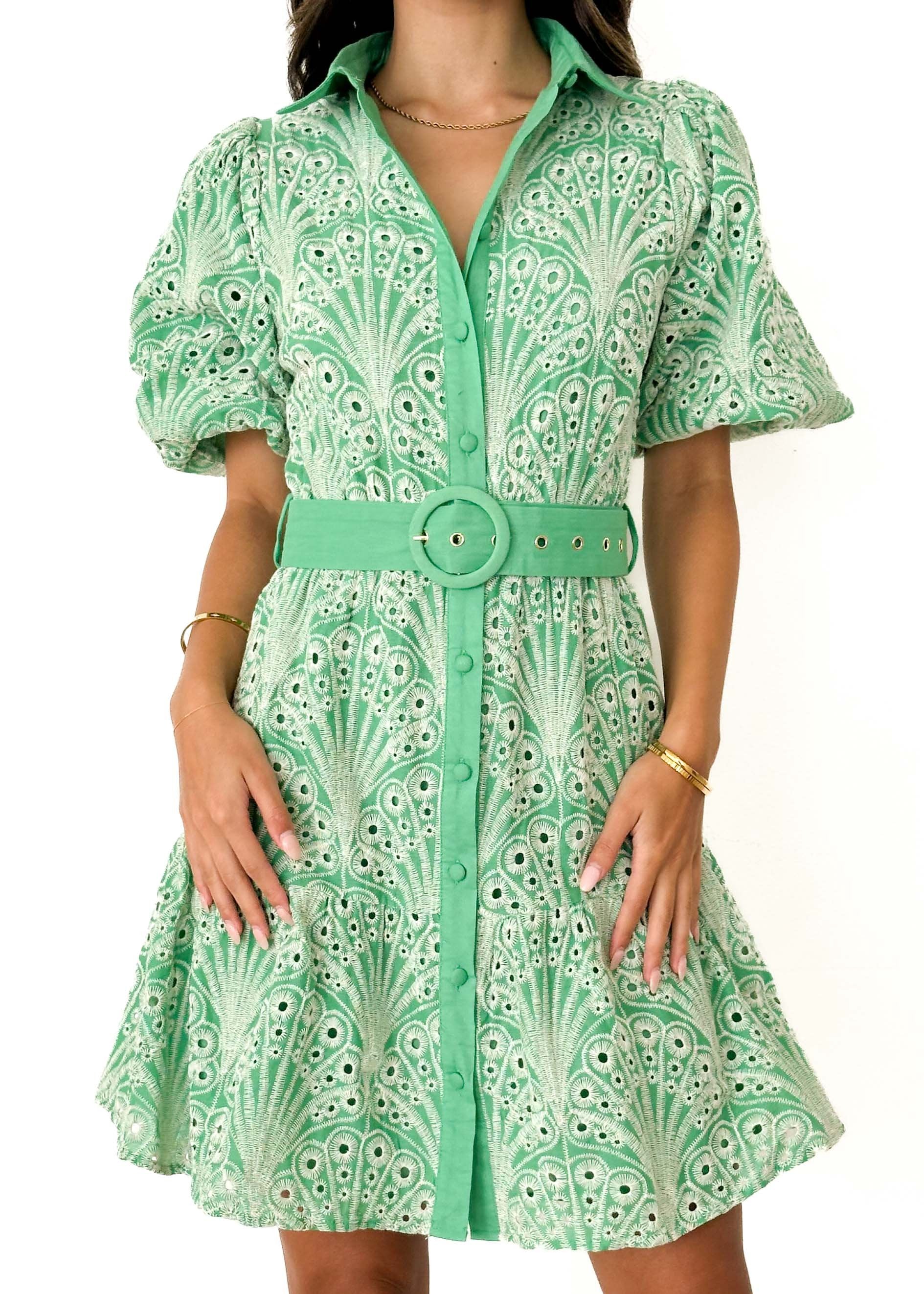 Joleena Dress - Spearmint Anglaise