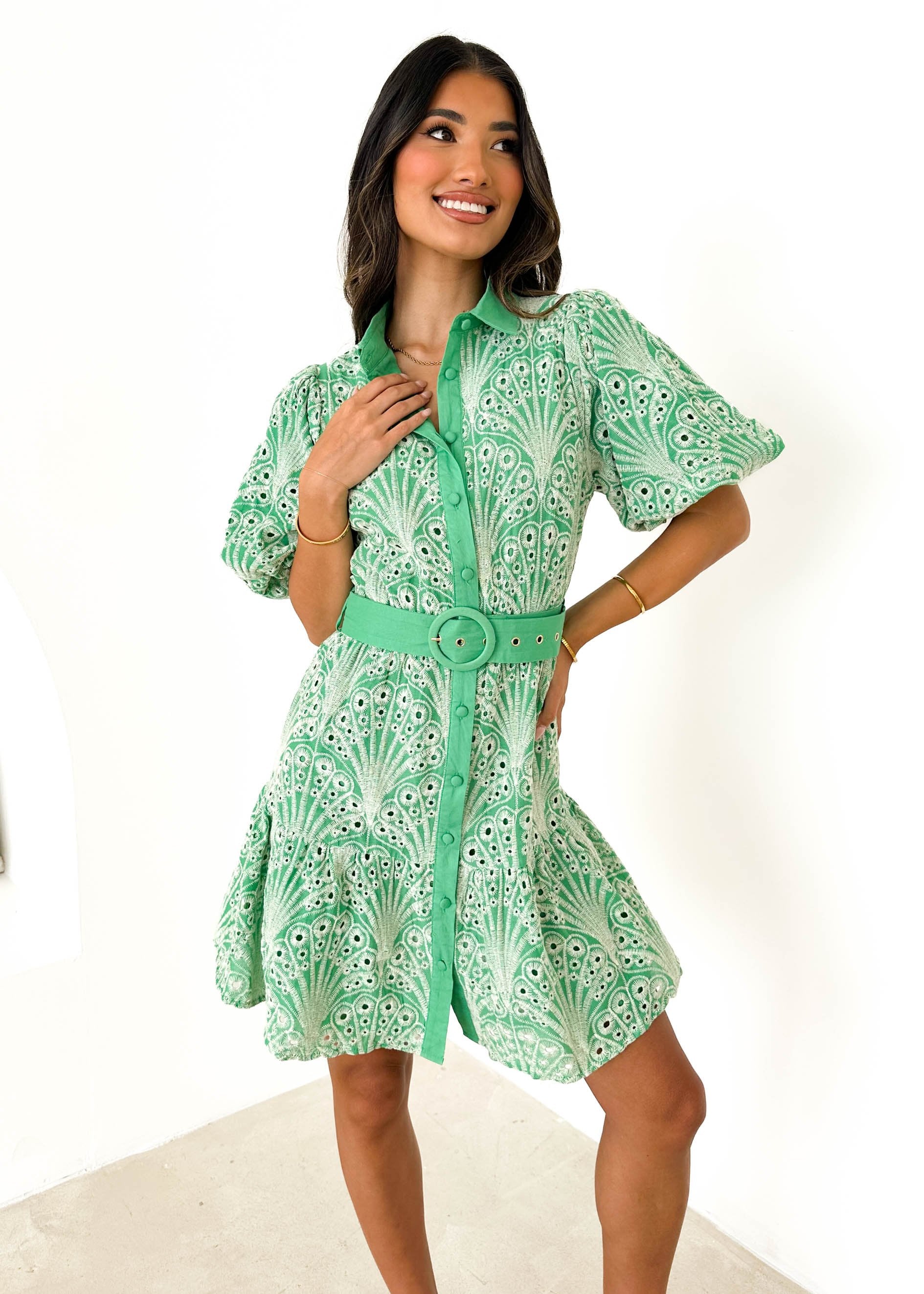 Joleena Dress - Spearmint Anglaise