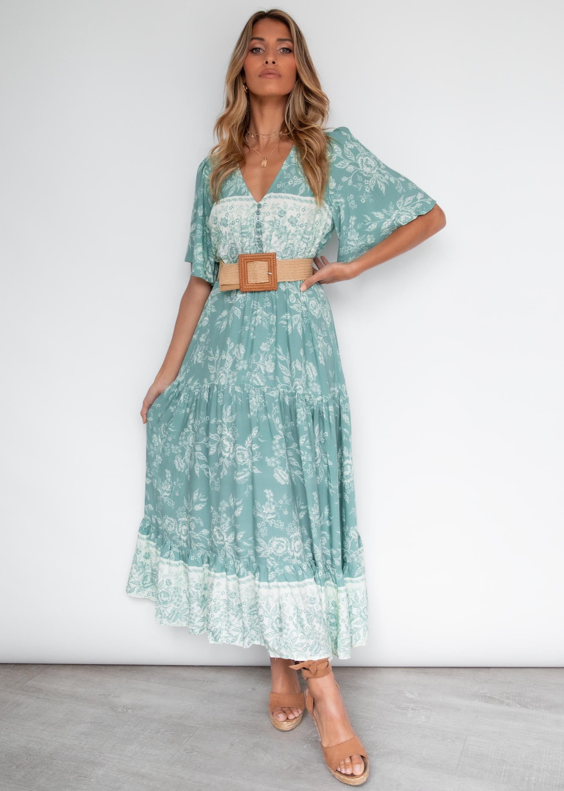 sage floral maxi dress