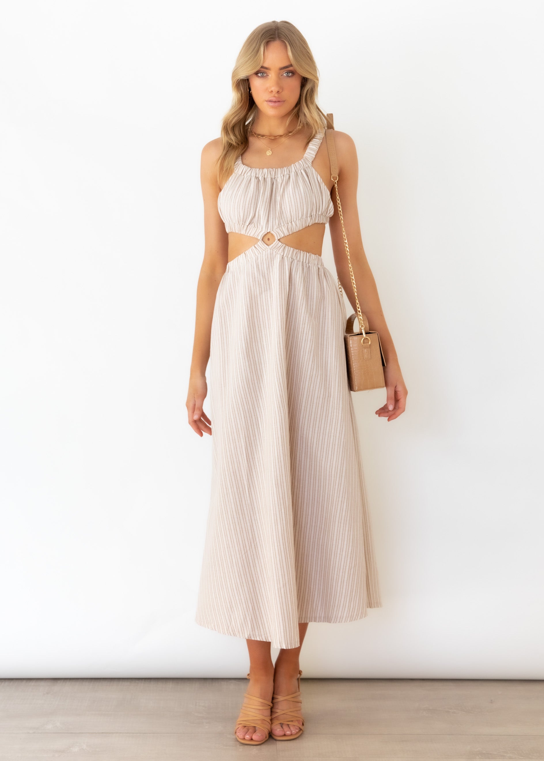 Kyra Cut Out Midi Dress - Natural Stripe