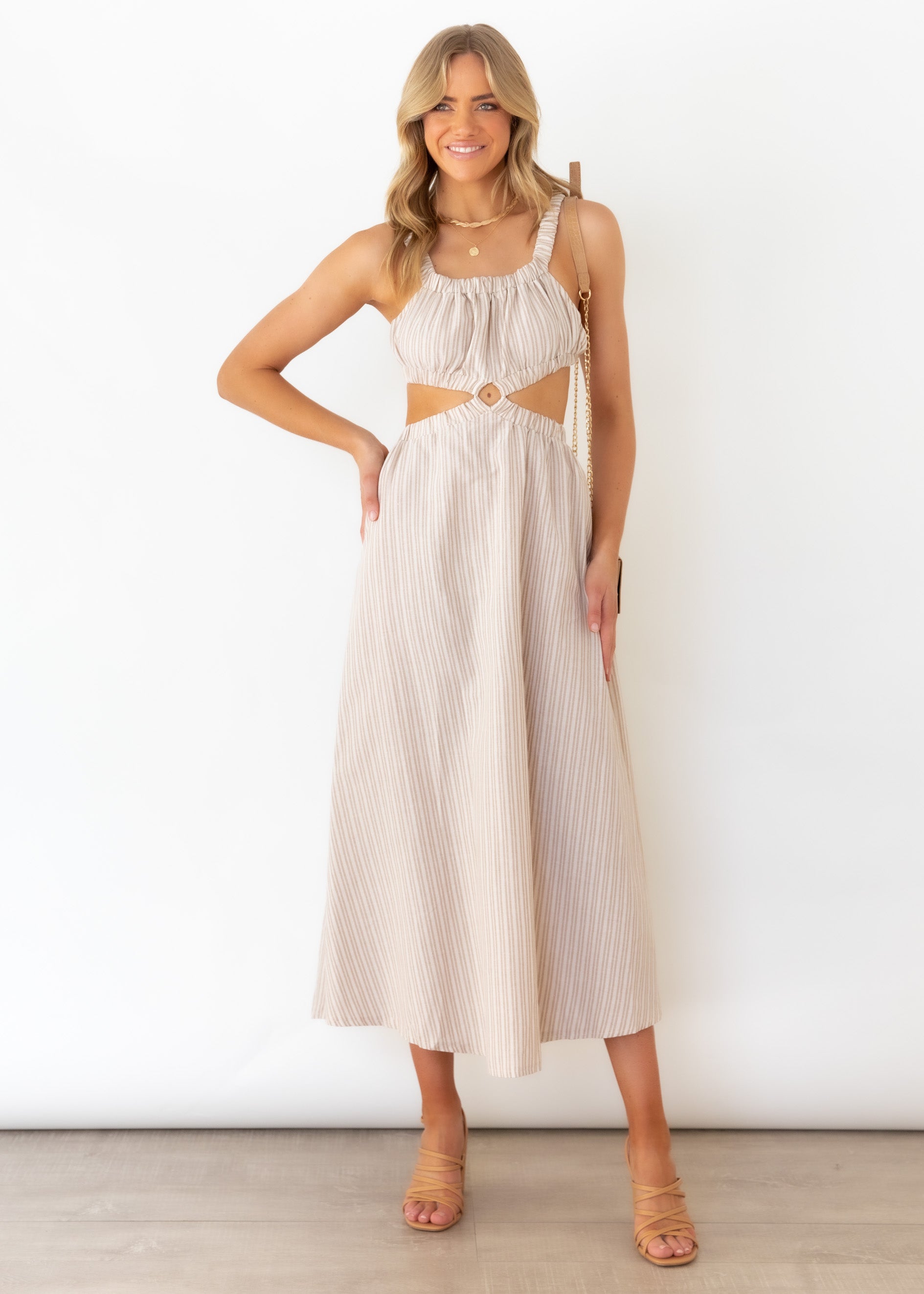 Kyra Cut Out Midi Dress - Natural Stripe