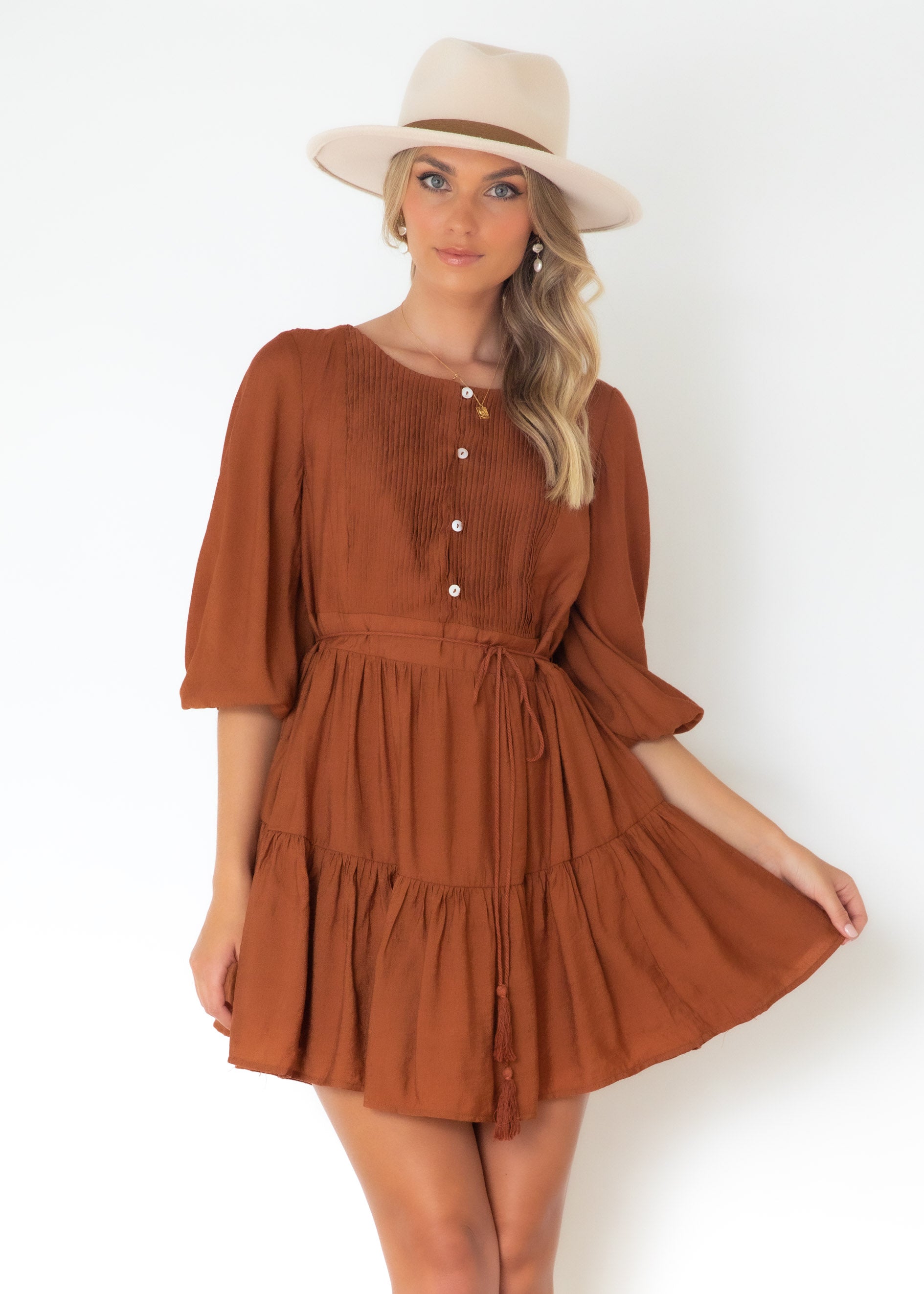 Mattie Smock Dress - Rust