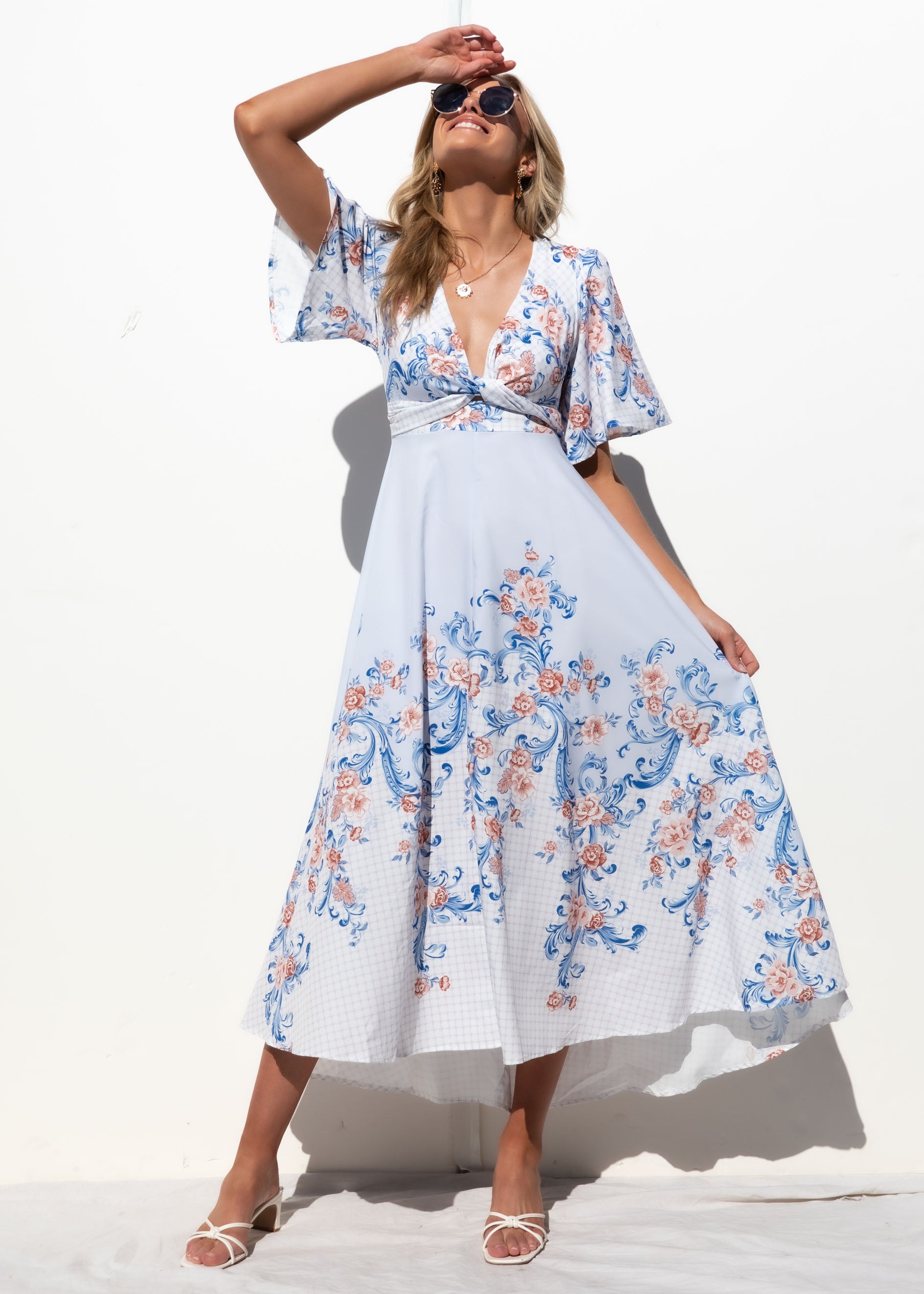 Rhyzel Maxi Dress - Sky Hibiscus