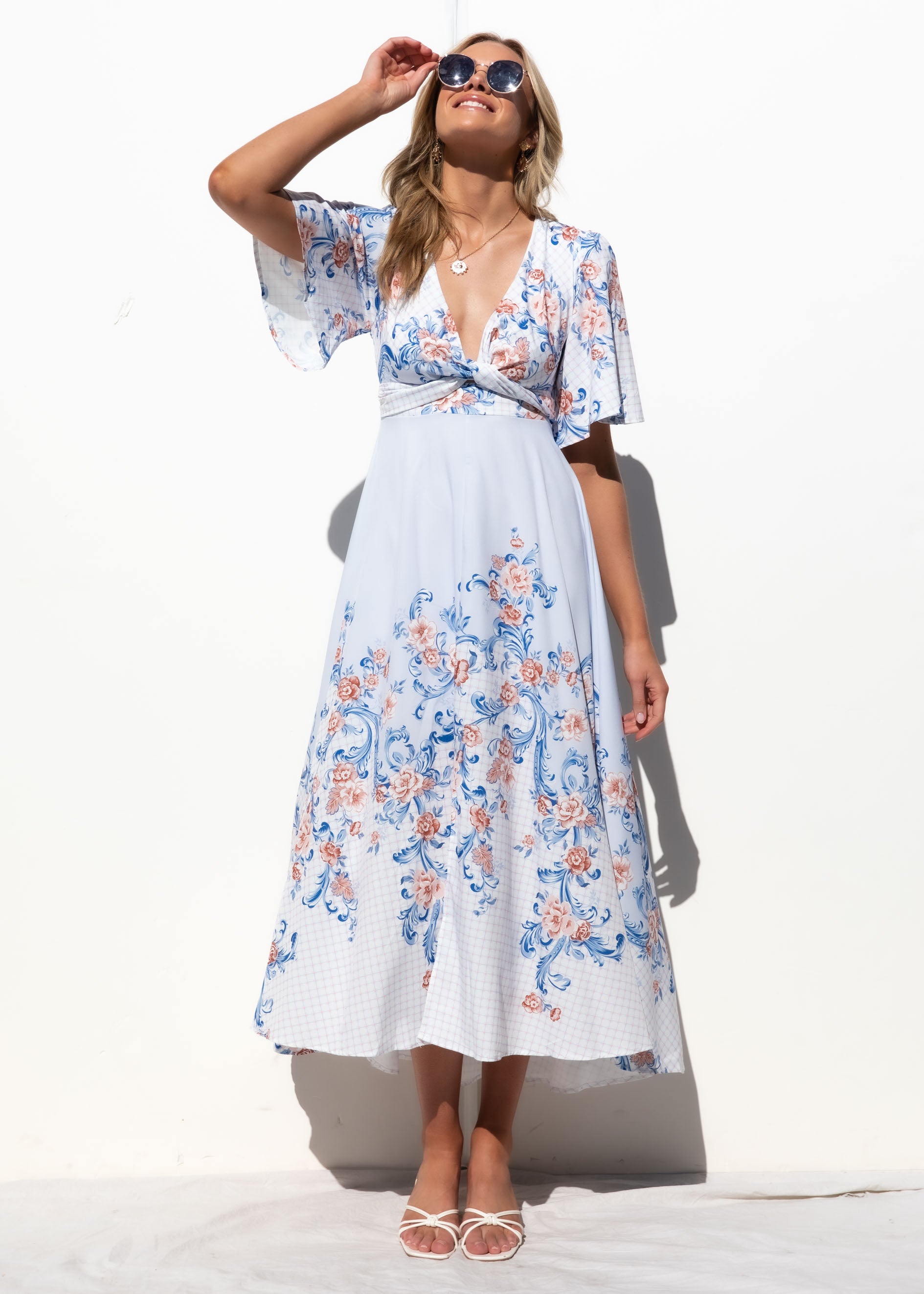 Rhyzel Maxi Dress - Sky Hibiscus