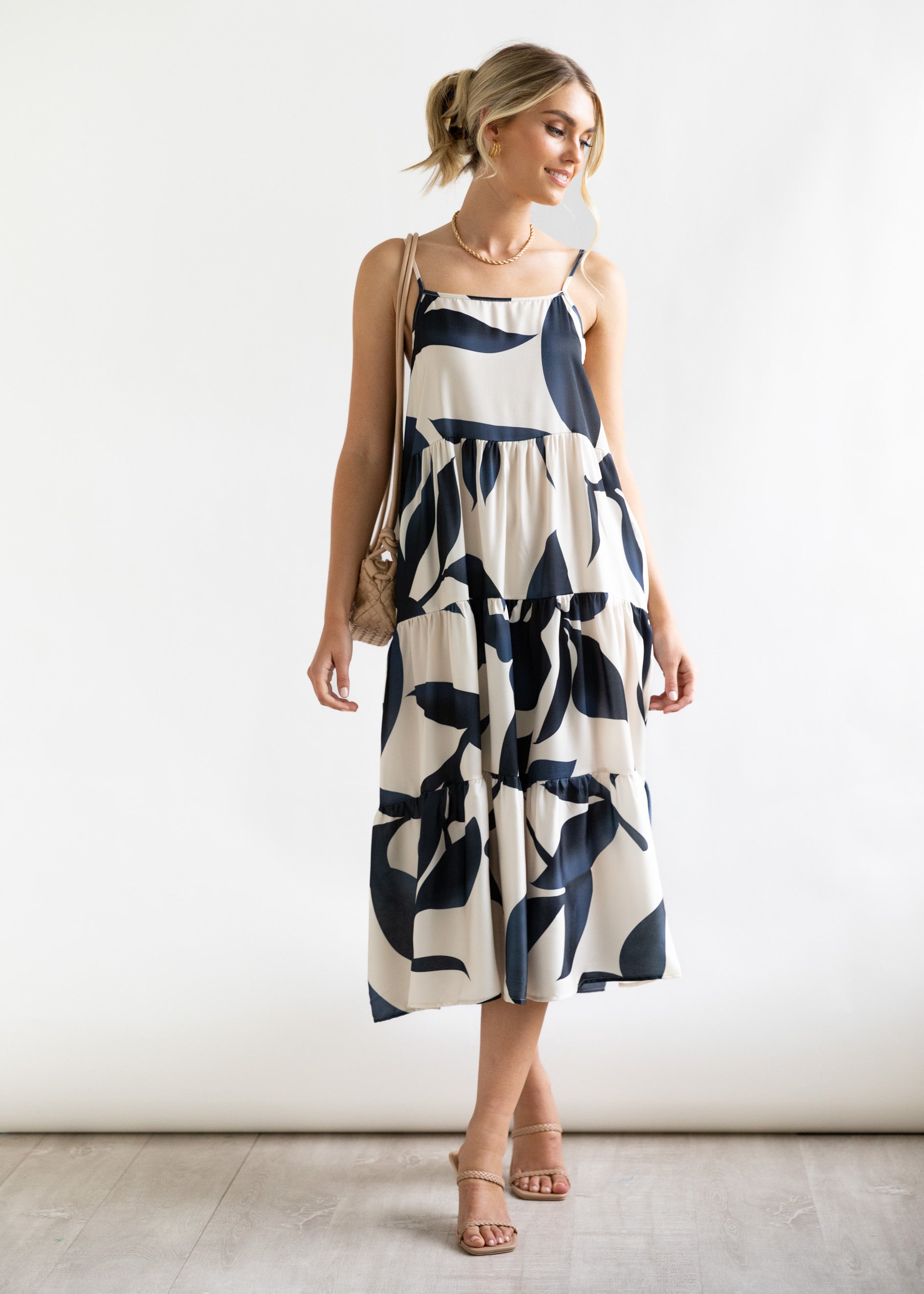 Gaia Midi Dress - Champagne Leaf