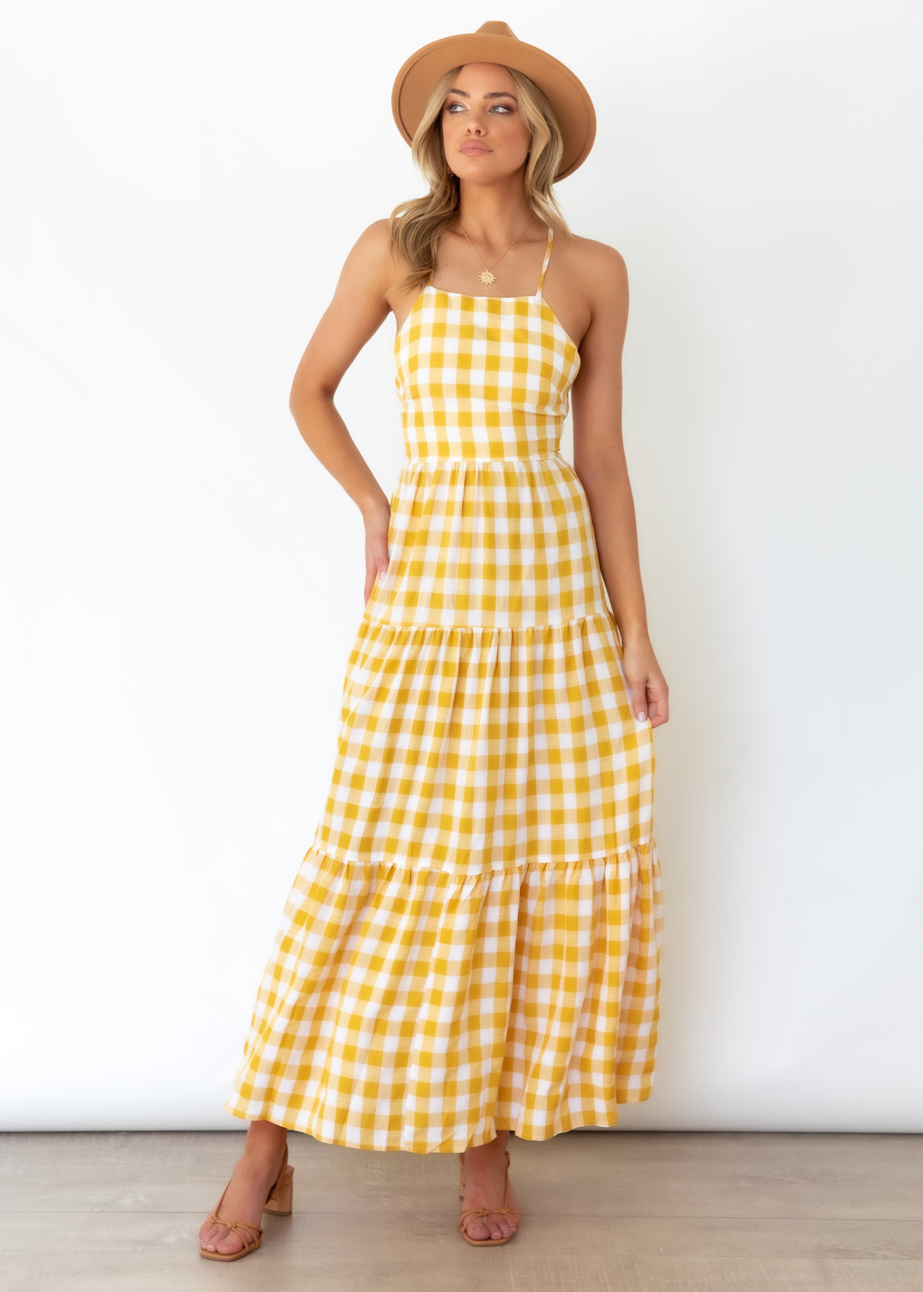 Clementine Maxi Dress - Yellow Check