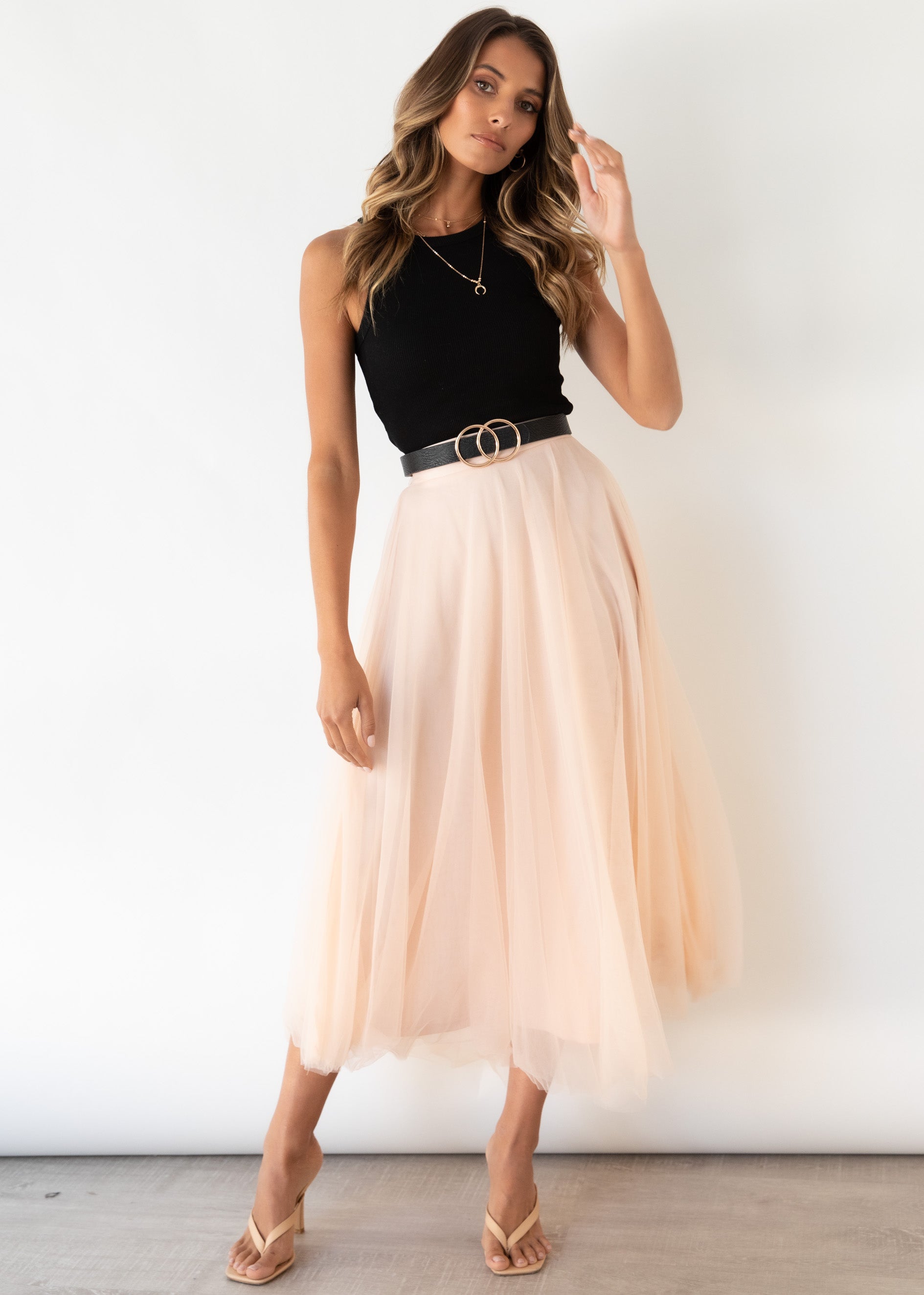 tulle midi skirt blush