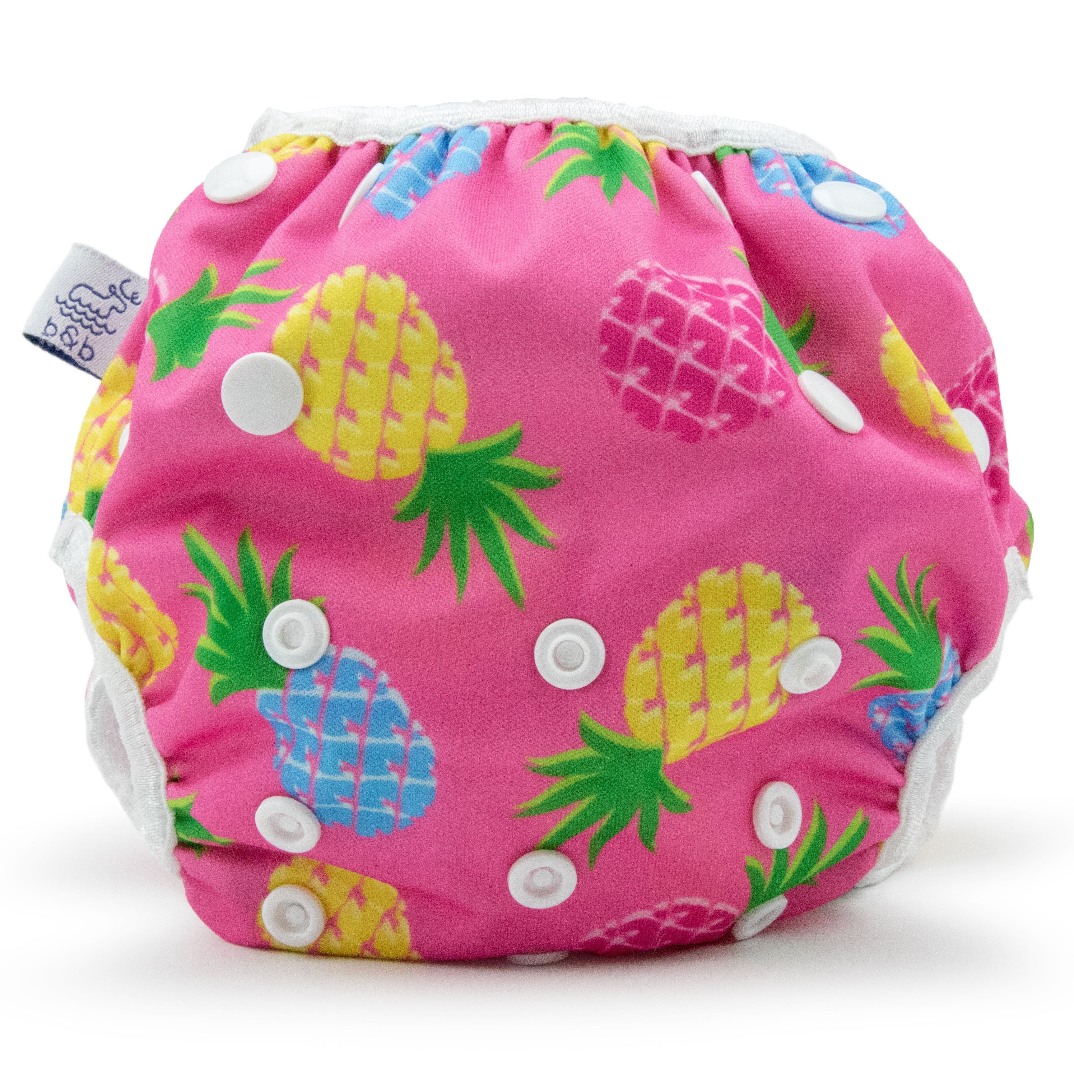 Beau & Belle Littles Large Pink Pineapples Nageuret Premium Reusable Swim Diaper, Adjustable 2-5 Years
