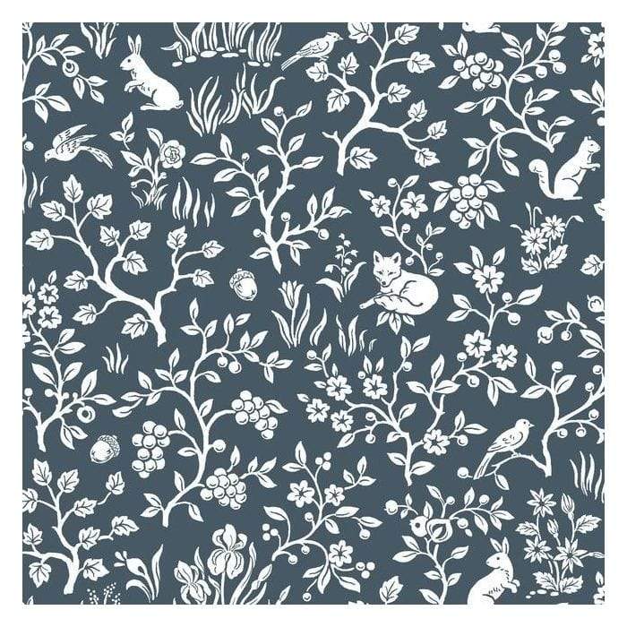 Fox And Hare Black White Floral Wallpaper