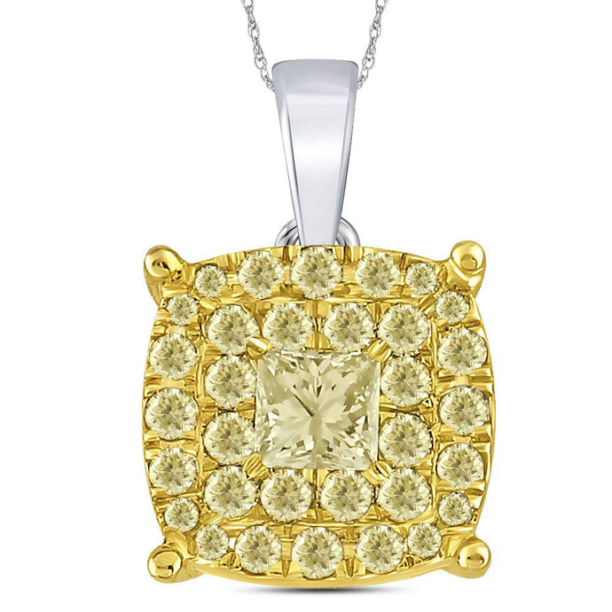 14kt Two-tone Gold Womens Princess Diamond Circle Cluster Pendant 1 Cttw