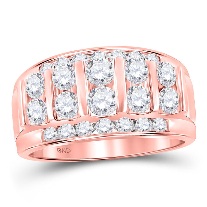 14kt Rose Gold Mens Round Diamond Wedding Channel Set Band Ring 2 Cttw