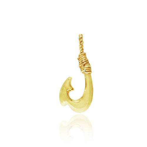 Solid 14K Yellow White or Rose Gold Fish Hook Pendant, Hawaiian Fish Hook Jewelry, 1 3/4 Long