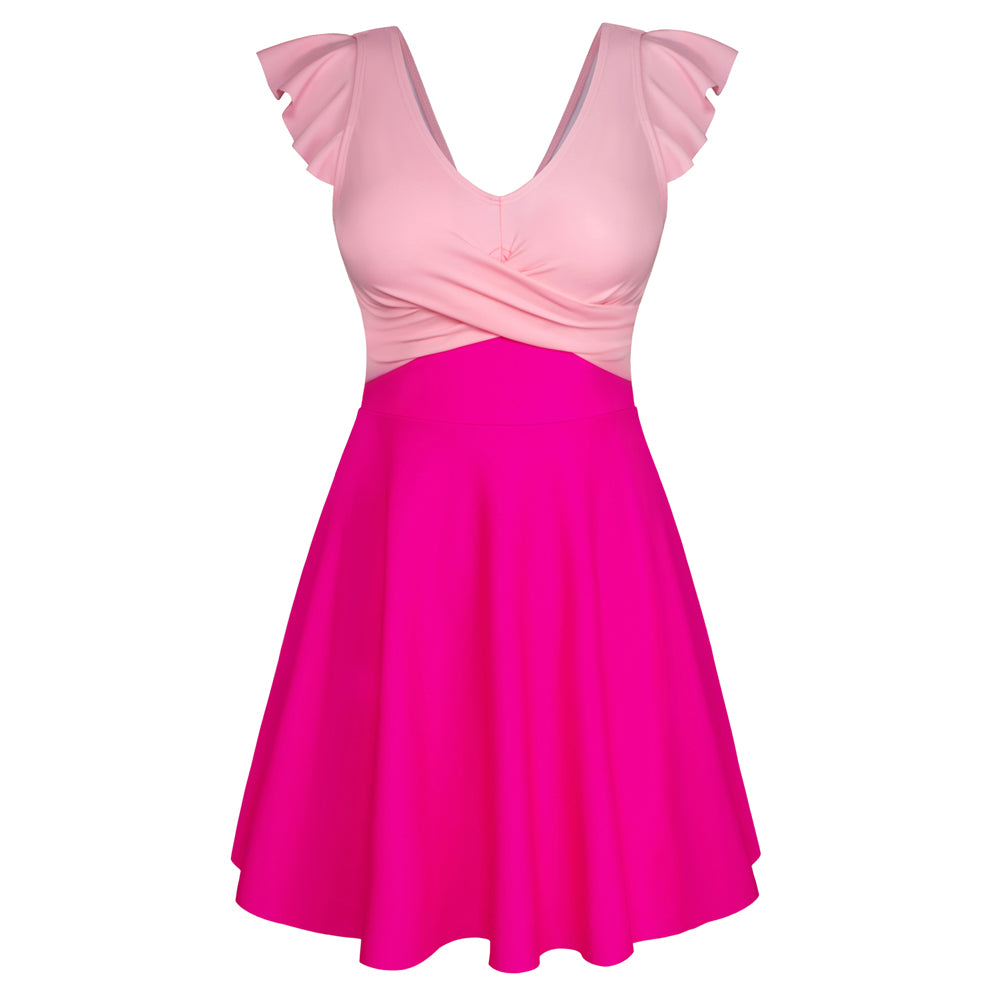 【S-2XL】Tummy Control Tankini Swimsuits for Women V Neck Swimdress Modest Swim Dress Bathing Suit with Boyshorts - Hanna Nikole