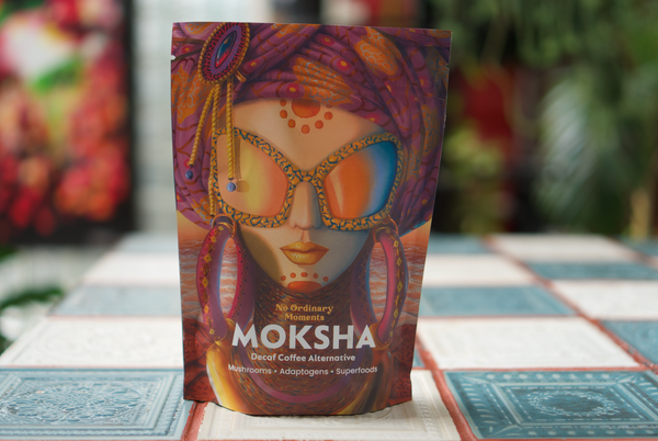 Mushroom Coffee Alternative Moksha on table