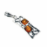 Two Square Shape Cognac Amber Set In Sterling Silver Pendant