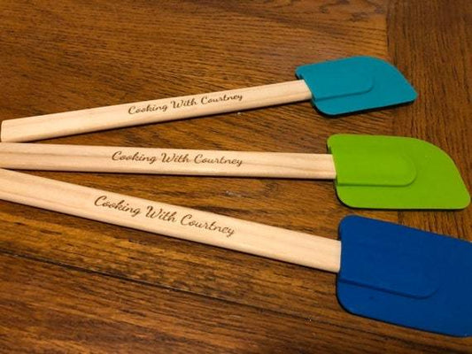 Custom Logo Imprinted Silicone Spatulas with Wooden Handles - 4 Colors