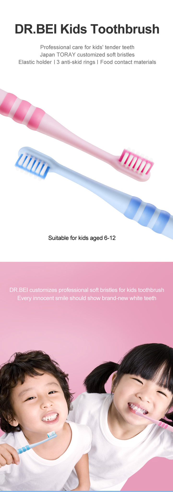 DR.BEI Children Toothbrush (6-12 Years old) Xiaomi Youpin DR·BEI Mini Kids Toothbrush Deep Clean Soft Sandwish-bedded Texture Dental Oral Care Health for Children Teeth Brush Cleaning