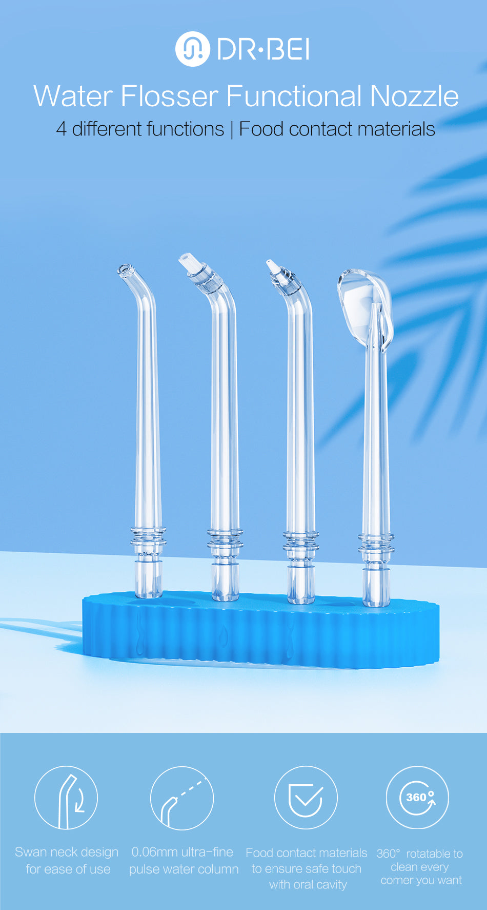 DR.BEI GF3/F3 Portable Water Flosser Nozzle, 2 Pieces  Xiaomi Youpin DR.BEI Oral Irrigator Cleaning Nozzles 2pcs for DR.BEI GF3 Dental Teeth Cleaning Machine Standard Tongue Periodontal Irrigator Nozzles