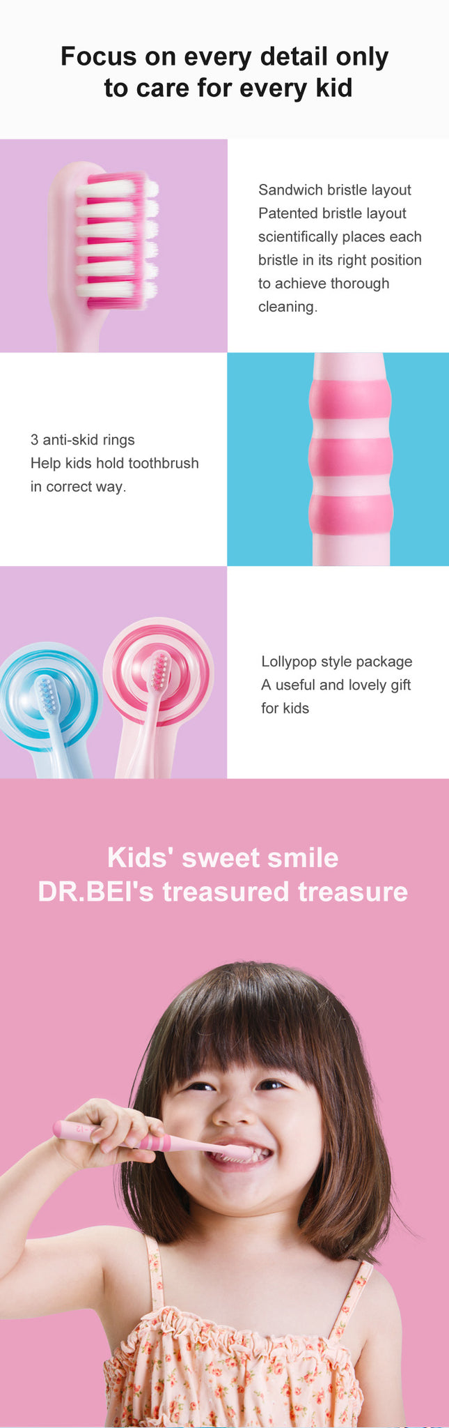 DR.BEI Children Toothbrush (6-12 Years old) Xiaomi Youpin DR·BEI Mini Kids Toothbrush Deep Clean Soft Sandwish-bedded Texture Dental Oral Care Health for Children Teeth Brush Cleaning