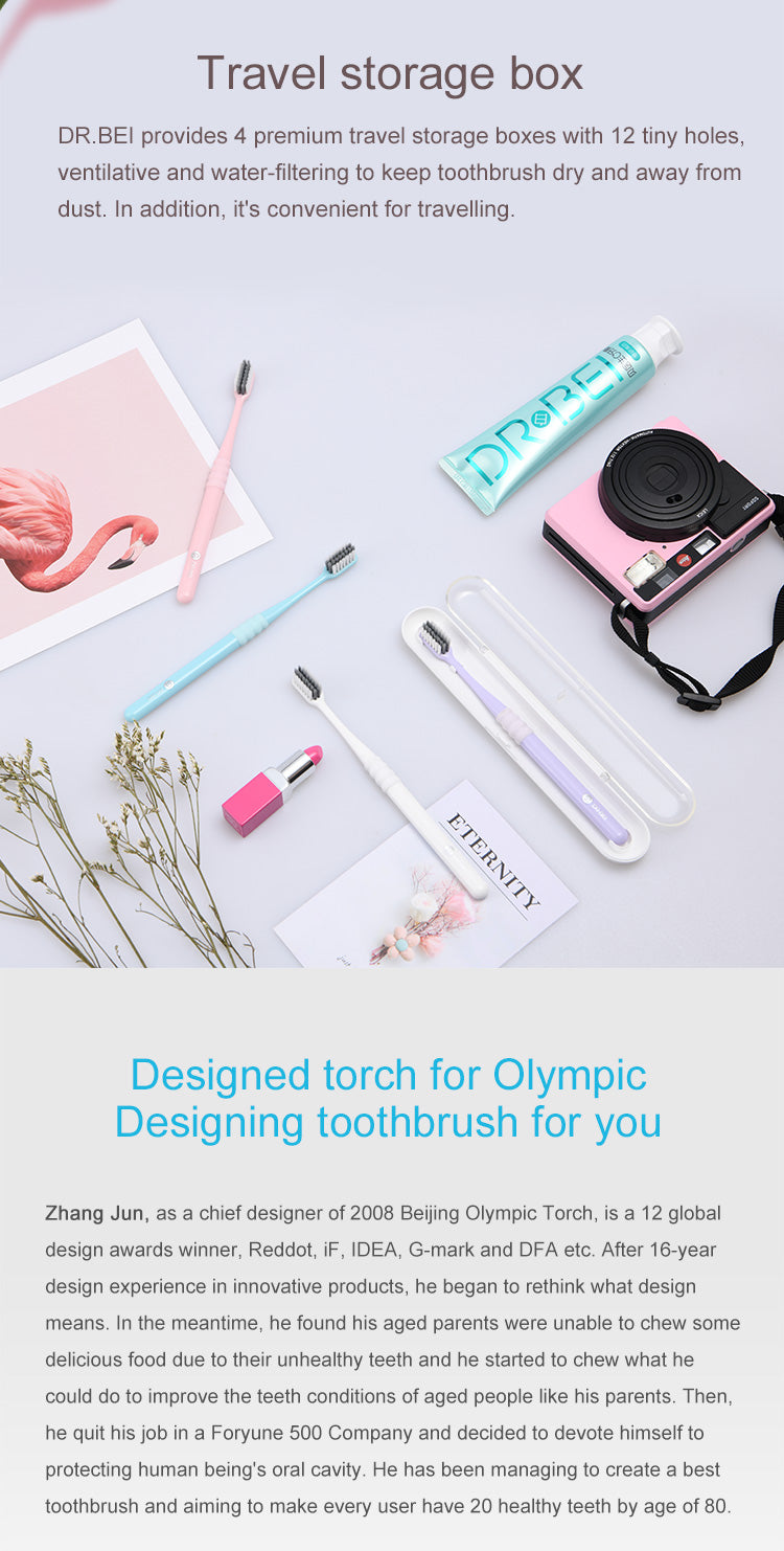 DR.BEI Bass Toothbrush, 4 Pieces (Comfort) Xiaomi Youpin DR·BEI Portable Deep Cleaning 4 Colors Toothbrush With Travel Box Dental Oral Care Soft Toothbrush Oral Hygiene Xiaomi Youpin
