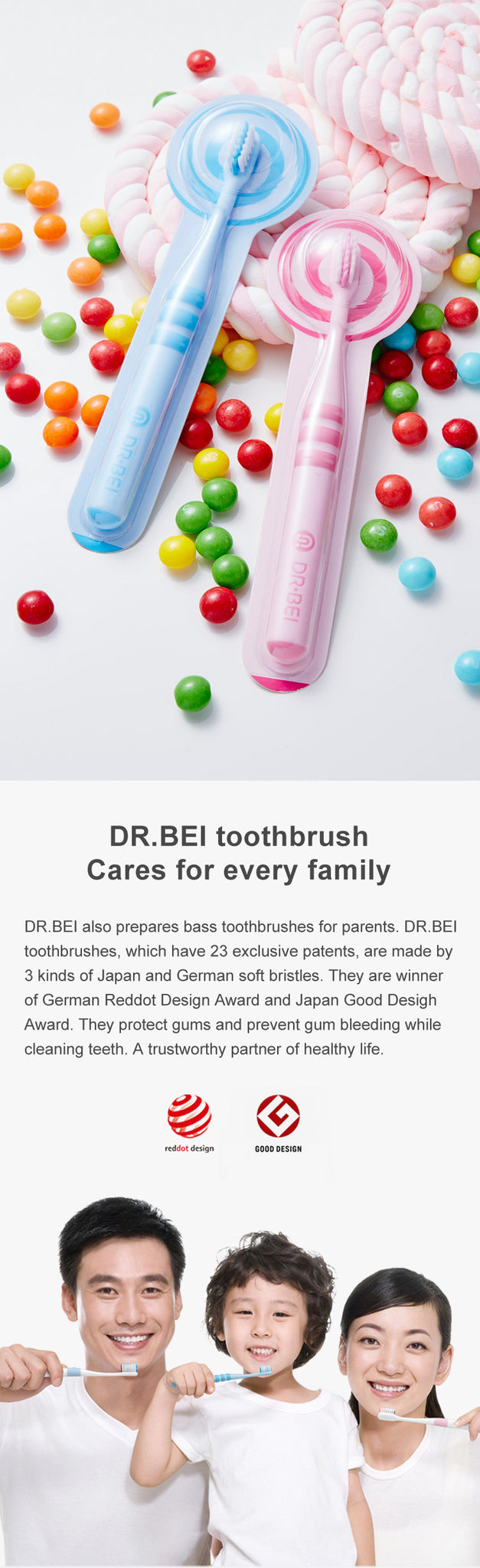 DR.BEI Children Toothbrush (6-12 Years old) Xiaomi Youpin DR·BEI Mini Kids Toothbrush Deep Clean Soft Sandwish-bedded Texture Dental Oral Care Health for Children Teeth Brush Cleaning