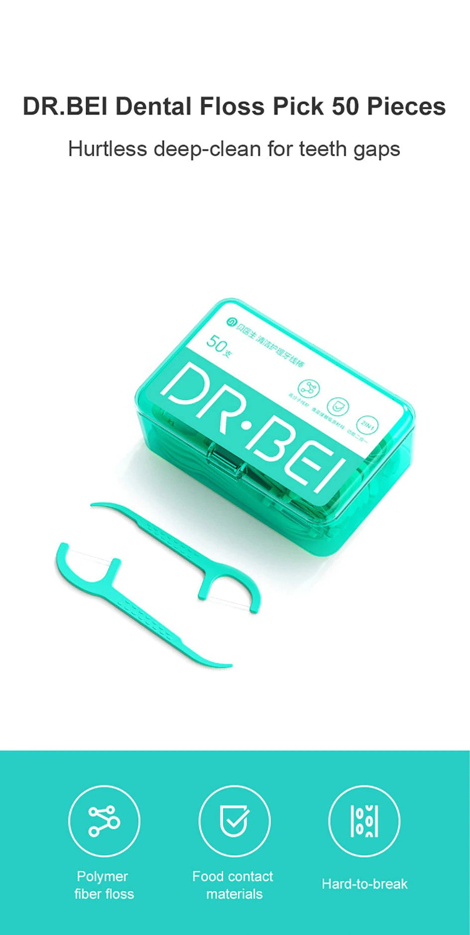 DR.BEI Dental Floss Pick, 50 Pieces Xiaomi Youpin DR.BEI Dental Floss Stick 50pcs/box Portable Picks Teeth Flosser Toothpicks Dental Oral Care Teeth Pick Hygiene Cleaning Tools