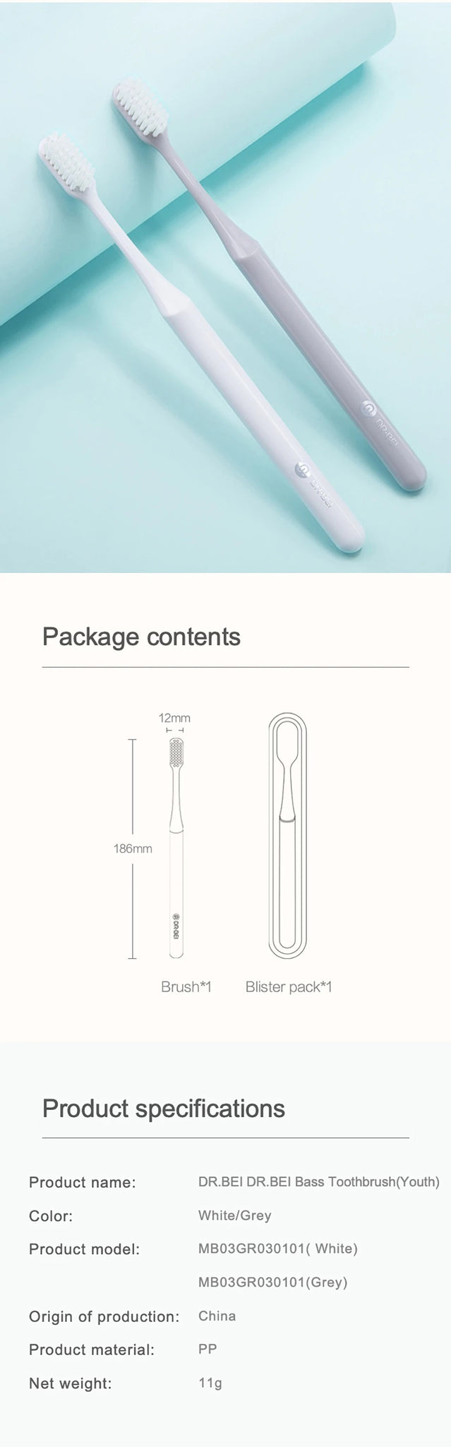 DR.BEI Bass Toothbrush (Youth) Xiaomi Youpin DR·BEI Bass Toothbrush Youth Version Ultra-fine Soft Bristles 2 Colors Dental Care Beauty Health Tooth Brushes