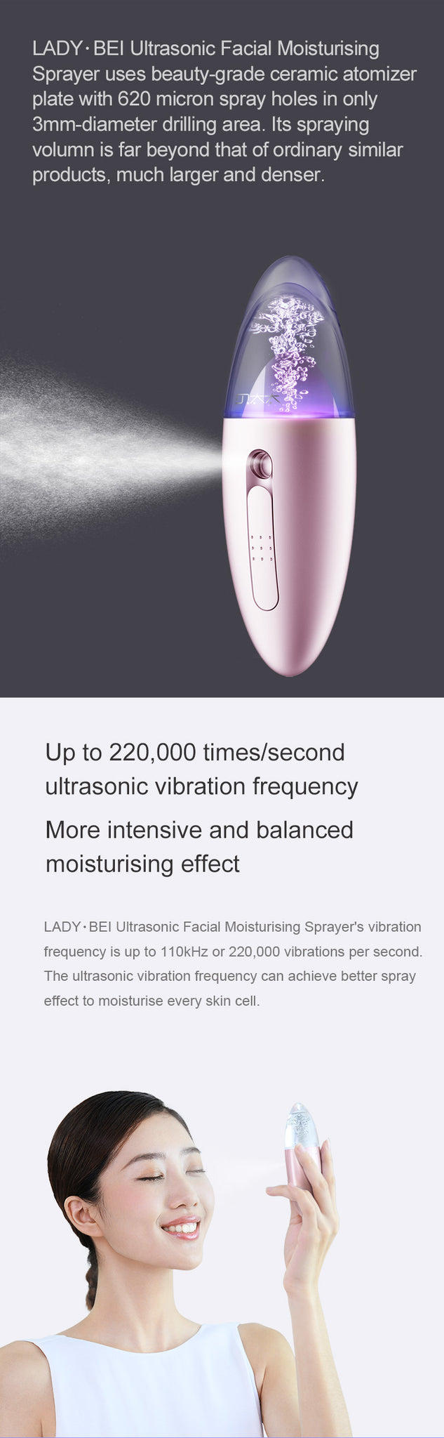 DR.BEI LADY BEI Ultrasonic Facial Moisturizing Sprayer Xiaomi Youpin DR·BEI Mist Facial Sprayer Portable USB Rechargeable Humidifier Nebulizer Steamer Moisturizing Face Skin Care Spray Instrument