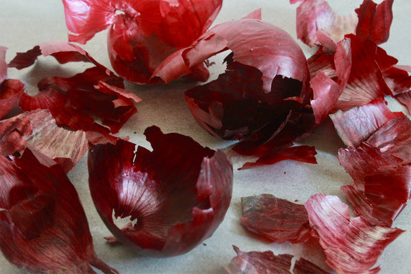 Red onion skins for natural dyeing by Juniper & Bliss in Faversham, Kent. 