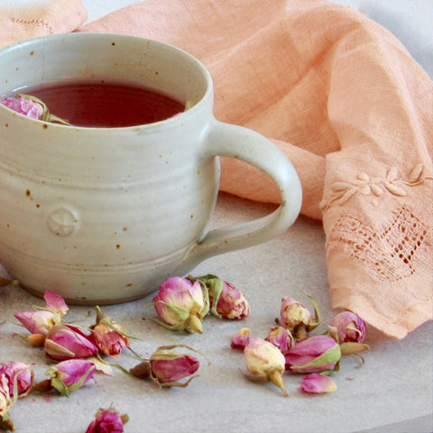 Rose tea and vintage napkin