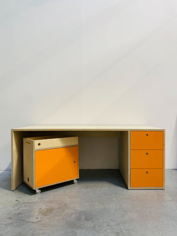 Plywood orange desk with storage