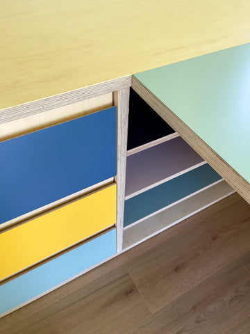 multi-colour plywood storage product