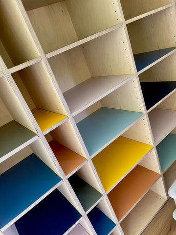 multi-colour plywood shelf product