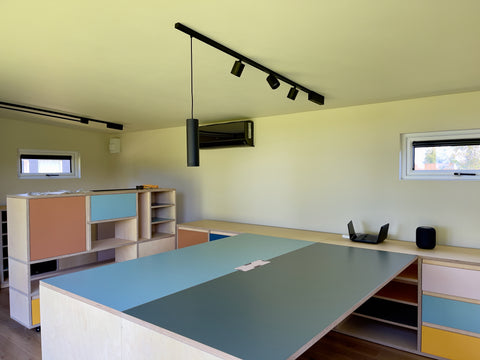 multi-colour plywood home office