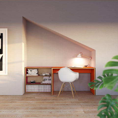 orange plywood home office furniture