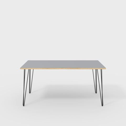 grey table with hairpin legs