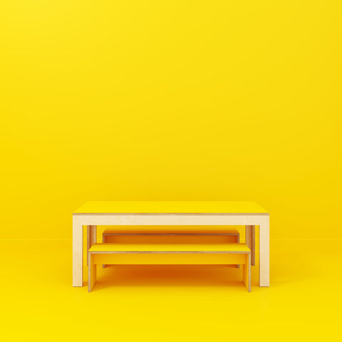 yellow plywood table with bench seat