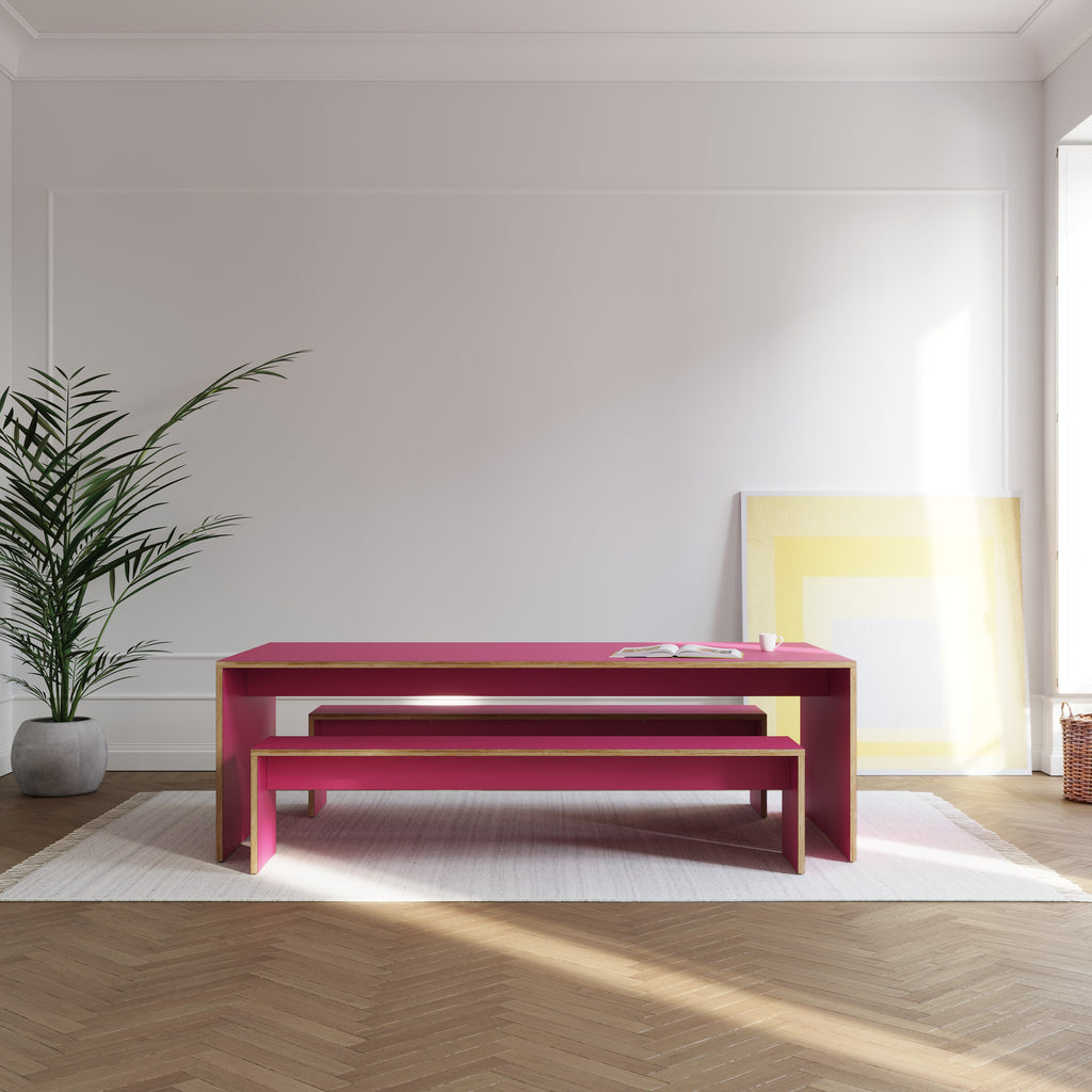 Pink Plywood Dining Table with Bench Seat