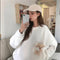 IMG 120 of Cotton Korean Loose Sweatshirt Women Trendy Solid Colored Bear Long Sleeved Thin Outerwear